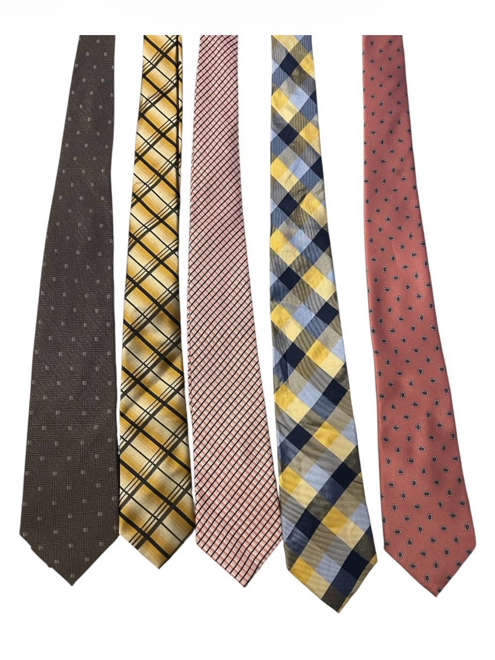 Set of Five Men's Patterned Ties — Pink, Yellow, Brown, Blue, Tan